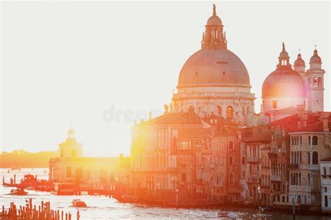 Sunset Of Accademia`s Bridge Venice Italy Santa Maria Della Salute Stock Image Image Of