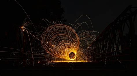 Fire Spinning Spinning Sparks Light Trails Light Traces Long
