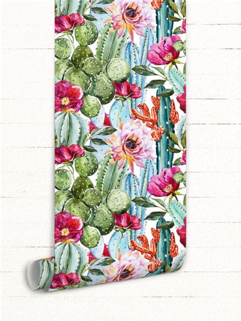 Check spelling or type a new query. Cactus flowers removable wallpaper white wall mural | Etsy ...