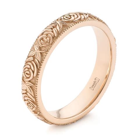 2mm flat 14k white gold men's and women's plain or traditional wedding. 14k Rose Gold Custom Floral Engraved Wedding Band #104206 ...