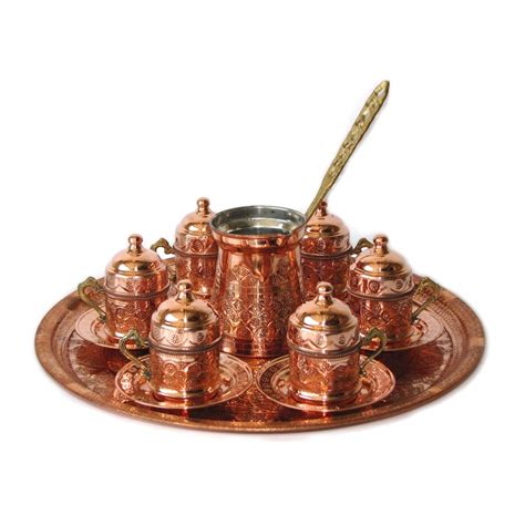 We have large selection of turkish tea cups set that appeal to your liking and purpose of serving. Turkish Coffee Set for Six with Lids and Tray