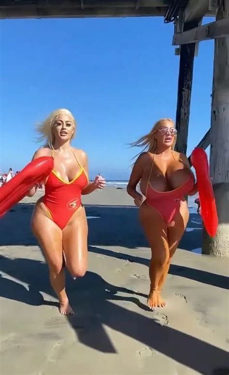 Model With Inch Boobs Recreates Iconic Baywatch Scene In Teeny Red Swimsuit About Celebrity