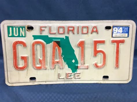 VINTAGE FLORIDA LICENSE Plate Lee County Green State Red Letters GQA T PicClick