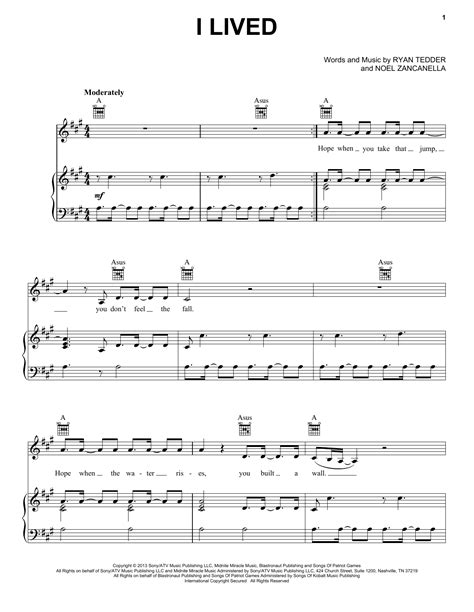 I Lived Sheet Music Onerepublic Piano Vocal And Guitar Chords Right