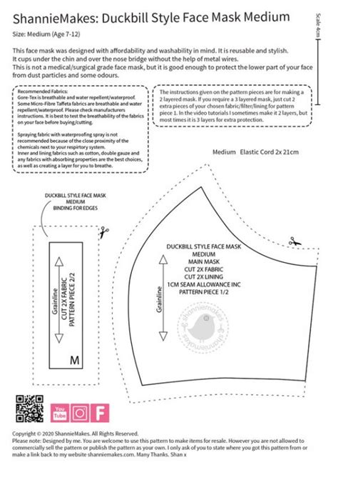 A pdf printing patterns guide. Duckbill Style Face Mask Pattern