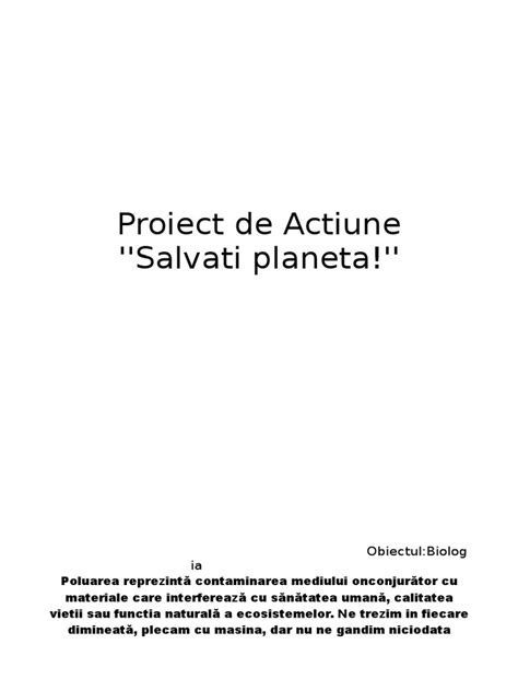 Proiect De Actiune Salvati Planeta Pdf