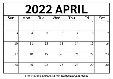 April 2022 Calendar Printable Format Print Now Printable Calendar