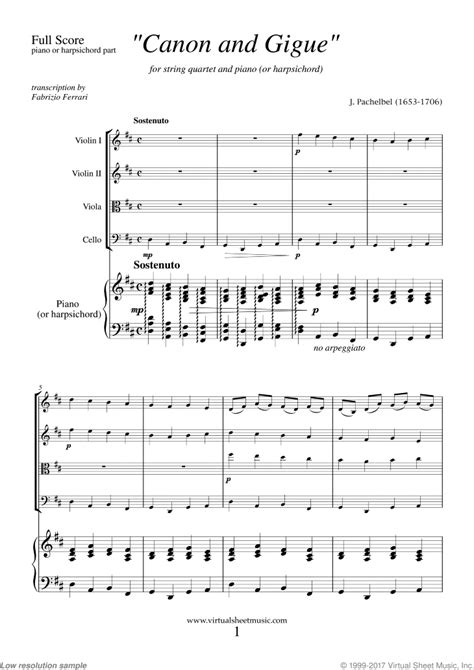 pachelbel canon   sheet   string quartet  harpsichord  piano