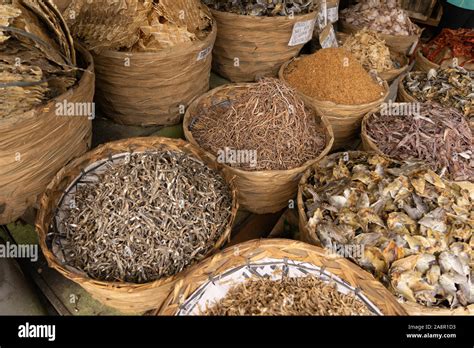 An Assortment Of Different Types Of Dried Fish For Sale At Taboan