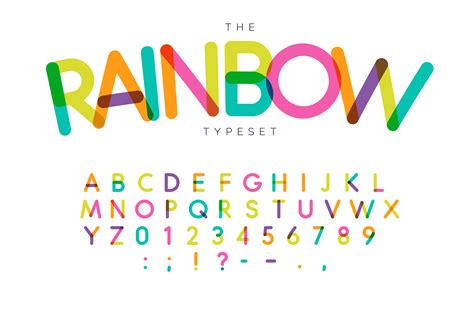 Rainbow Letters And Numbers Set Festival Style Vector Latin Alphabet