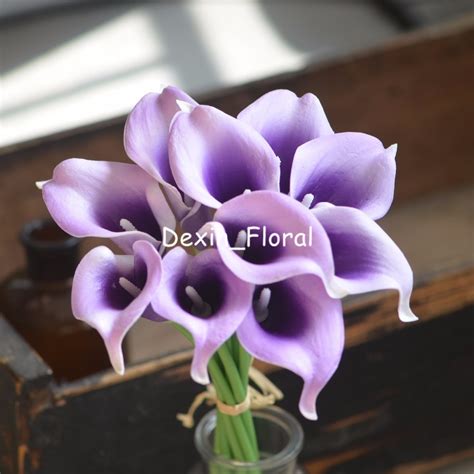 Picasso Royal Blue Calla Lilies Real Touch Flowers For Silk Wedding