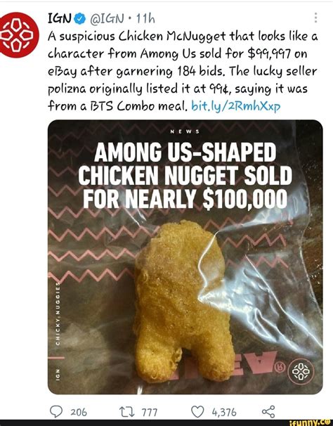 ign ign a suspicious chicken mcnugget that looks like character from among us sold for on