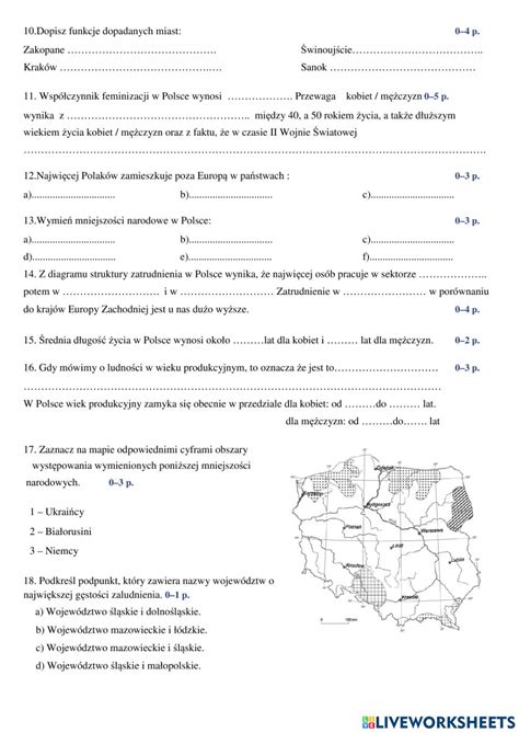 Ludność i procesy demograficzne w Polsce worksheet