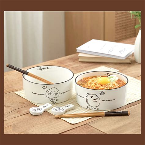 Kakao Friends Bowl And Chopsticks And Spoon Stand Set Ramen Instant Noodle