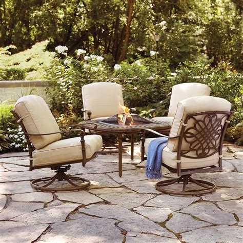 Something else to consider with your fire pit chairs is they will be moved around. Hampton Bay Highland Point 5-Piece Black Pewter Aluminum ...