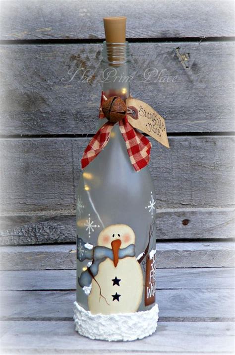 Lighted Snowman Wine Bottle Snowman Decor Christmas Decor Snowman Wine