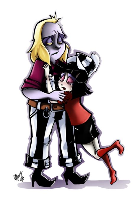 two cartoon characters hugging