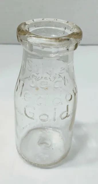 Vintage Meadow Gold Milk Dairy Half Pint Bottle 1940s Silver Seal 7