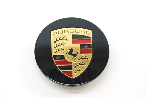 Porsche Gloss Black Round Convex Center Cap With Color Crest Genuine