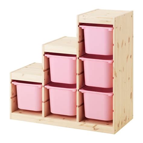 TROFAST Storage combination - light white stained pine/pink - IKEA