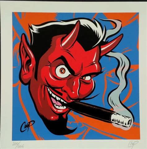 Coop Art Lithograph Devil With Cigar Litho Signed Limited Edition 46