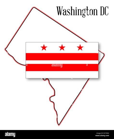 Outline Map Of Washington Dc Over A White Background With Flag Inset