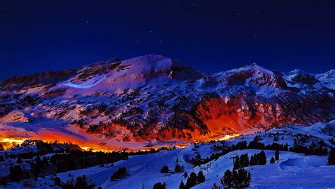 Snowy Mountain Mountains Night Hd Wallpaper Wallpaper Flare