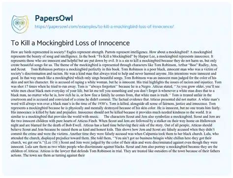 to kill a mockingbird loss of innocence free essay example 1170 words