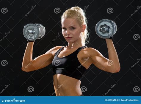 Sporty Woman With Heavy Steel Dumbbells Stock Photo Image Of Girl