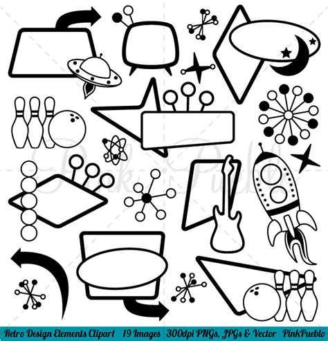 Retro Clipart Clip Art Mod Or Vintage Clipart Clip Art Etsy Mid