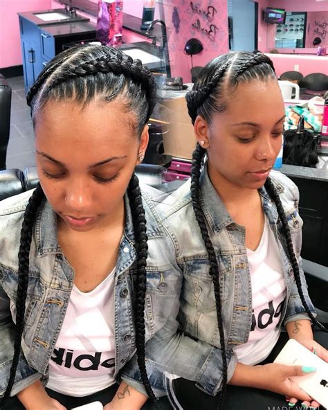 To achieve this look, you'll need to part your hair, then braid separating the extensions prior to braiding will help you to quickly pick up the hair with one hand instead of having to stop and separate the hair. Pocahontas Braids 💕 #braidbarbiegang🚺 in 2019 | Two braid hairstyles, Cornrows braids for black ...