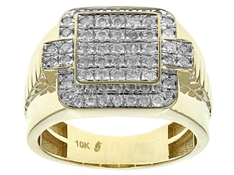 100ctw Round Diamonds 10k Yellow Gold Cluster Mens Ring Measures