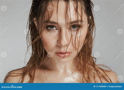 Close Up Fashion Portrait Of A Topless Sensual Woman Stock Photo