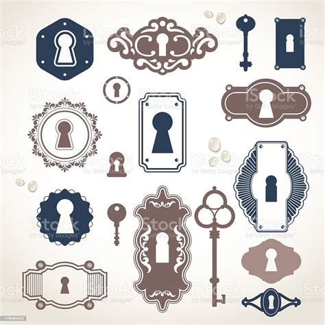 Vector Illustration Of Vintage Keyholes Keys Stock Illustration
