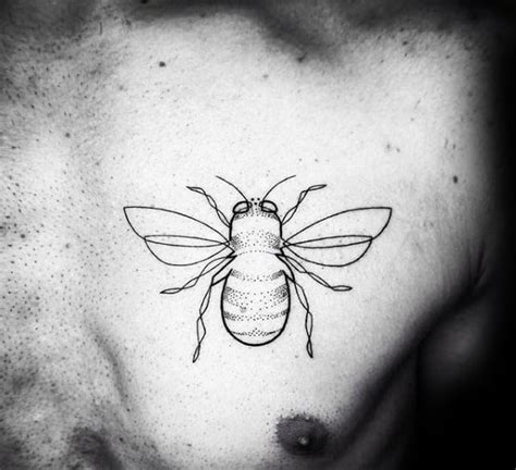 Minmalist Black Ink Outline Male Chest Bee Tattoo Next Luxury