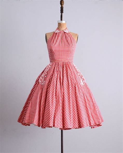 1950s Gingham Halter Dress Vintage 1950s Dresses Retro Dress Vintage