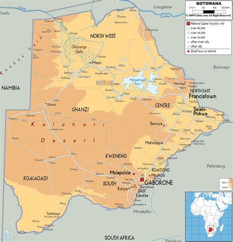 Physical Map Of Botswana Ezilon Maps