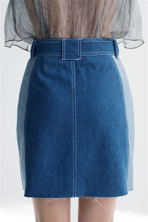 Two Colored Denim Mini Skirt High Waist Short Skirt Jeans Etsy