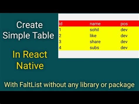 Creat Simple Table In React Native With Using Flatlist Without Any Third Party Library Or