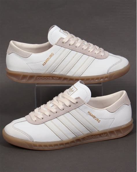 Adidas Hamburg White Trainers Leather Gum Originals 80s Casuals