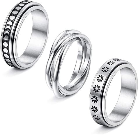 Adramata 3pcs Stainless Steel Fidget Band Rings For Women Spinner Rings