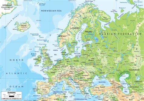 Europe Physical Map Of Eu •
