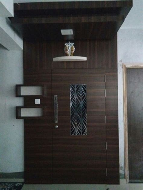Dark Brown Designer Wooden Safety Door For Home Number Of Doors 2