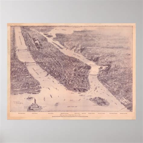 Vintage Pictorial Map Of New York City 1897 Poster