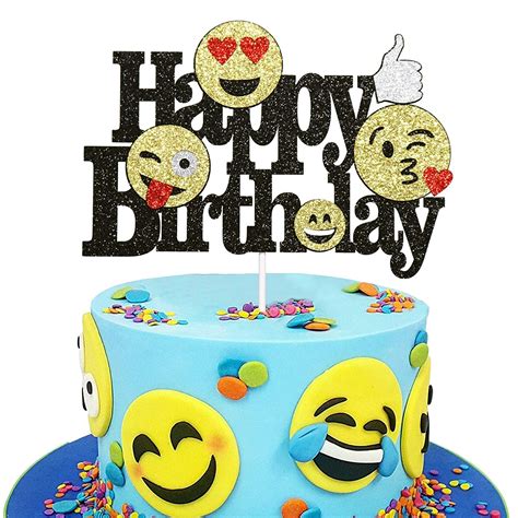 Artczlay Emoji Pack Theme Happy Birthday Cake Topper Birthday Party