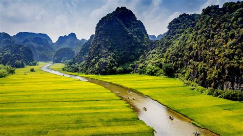 Landscape Mountains With Green Forest River Meadows Ninh Binh Vietnam
