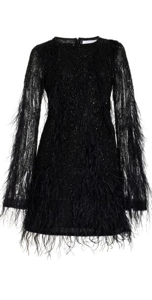 Rachel Gilbert Aster Feather Trimmed Mini Dress Black 0 Moda