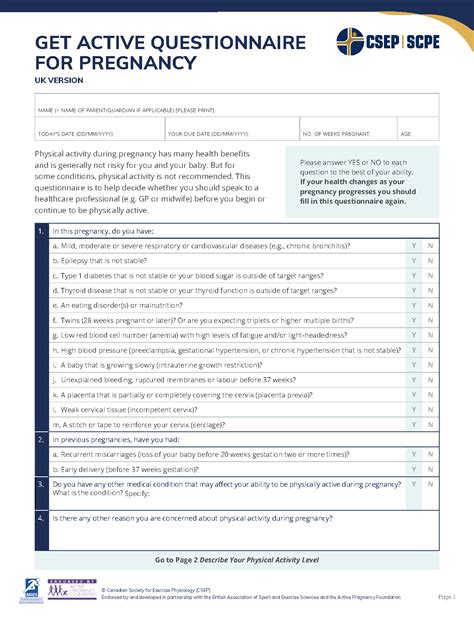 Csep Get Active Questionnaire For Pregnancy Uk Version Canadian