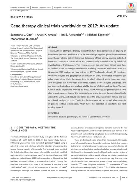 Gene Therapy Clinical Trials Worldwide To 2017 An Update Pdf Gene
