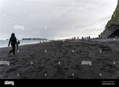 Reynisfjara Black Sand Beach Iceland 06222023 People Walking On